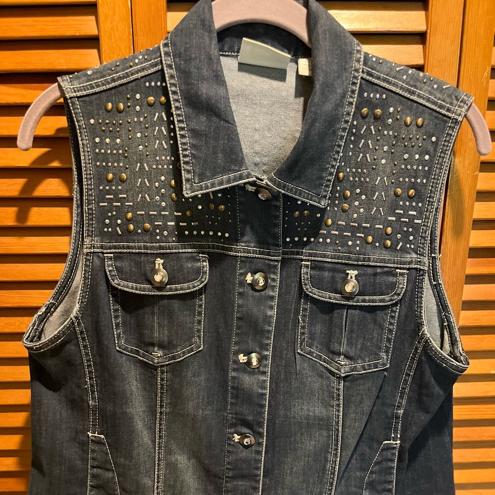 Chico's PLATINUM LABEL Black Studded Denim Vest Sz LG